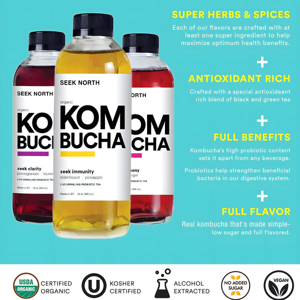 Seek North Organic Kombucha is available at Organic Soda Pops