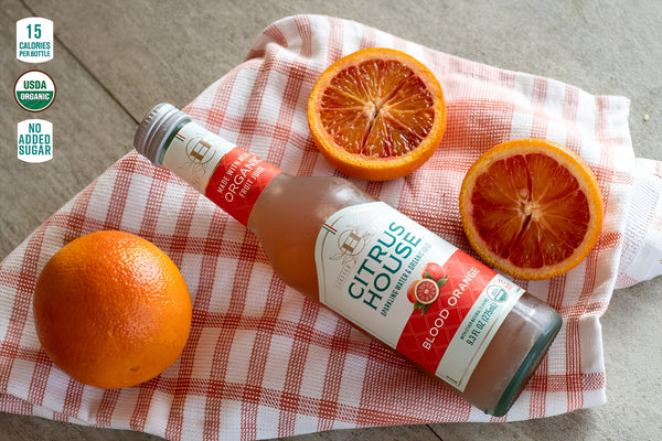 Citrus House Blood Orange sparkling water made with organic fruit juice and no added sugar