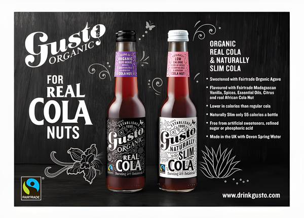 Gusto Real Organic Cola is available at Organic Soda Pops