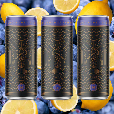 Root & Revelry Craft Soda Blueberry Lemon made with real blueberries and fresh lemon 