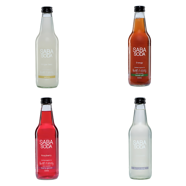 Assorted Saba Organic Soda premium beverage collection