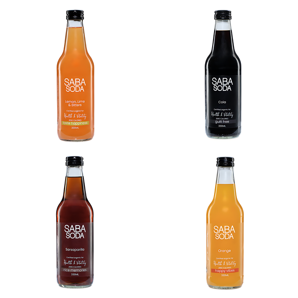 Assorted Saba Organic Soda premium beverage collection