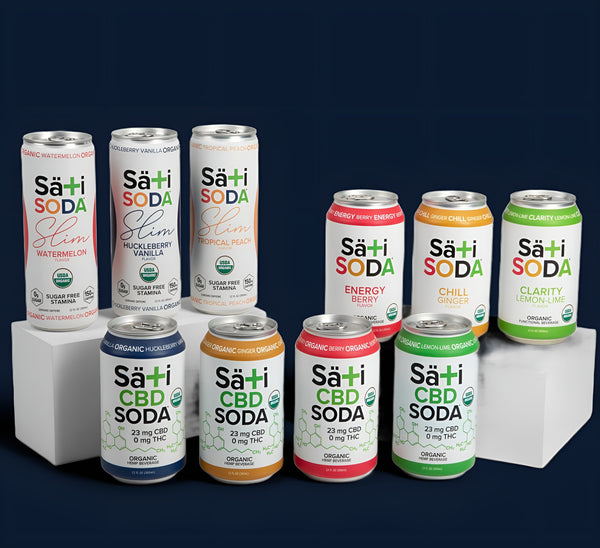 Four Säti Energy drink cans in different flavors 