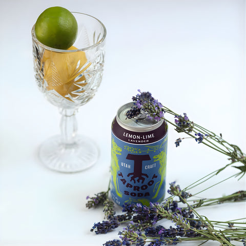 Taproot Lemon Lime Lavender  craft soda is sweetened with local raw honey