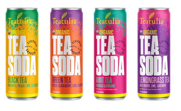 Teatulia organic tea soda cans sparkling tea beverage